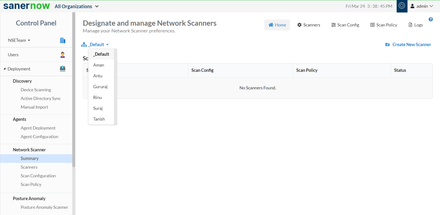 How to designate saner agent to perform network scan? SecPod